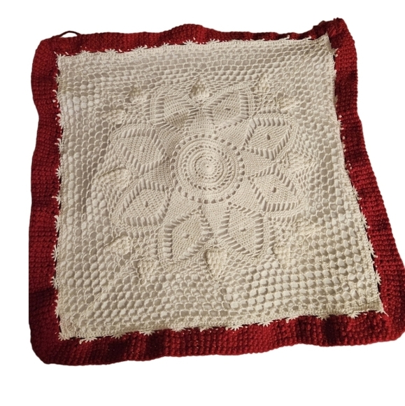 Handcrafted Crochet Crossbody Bag White and Red Upcycled - Picture 4 of 17